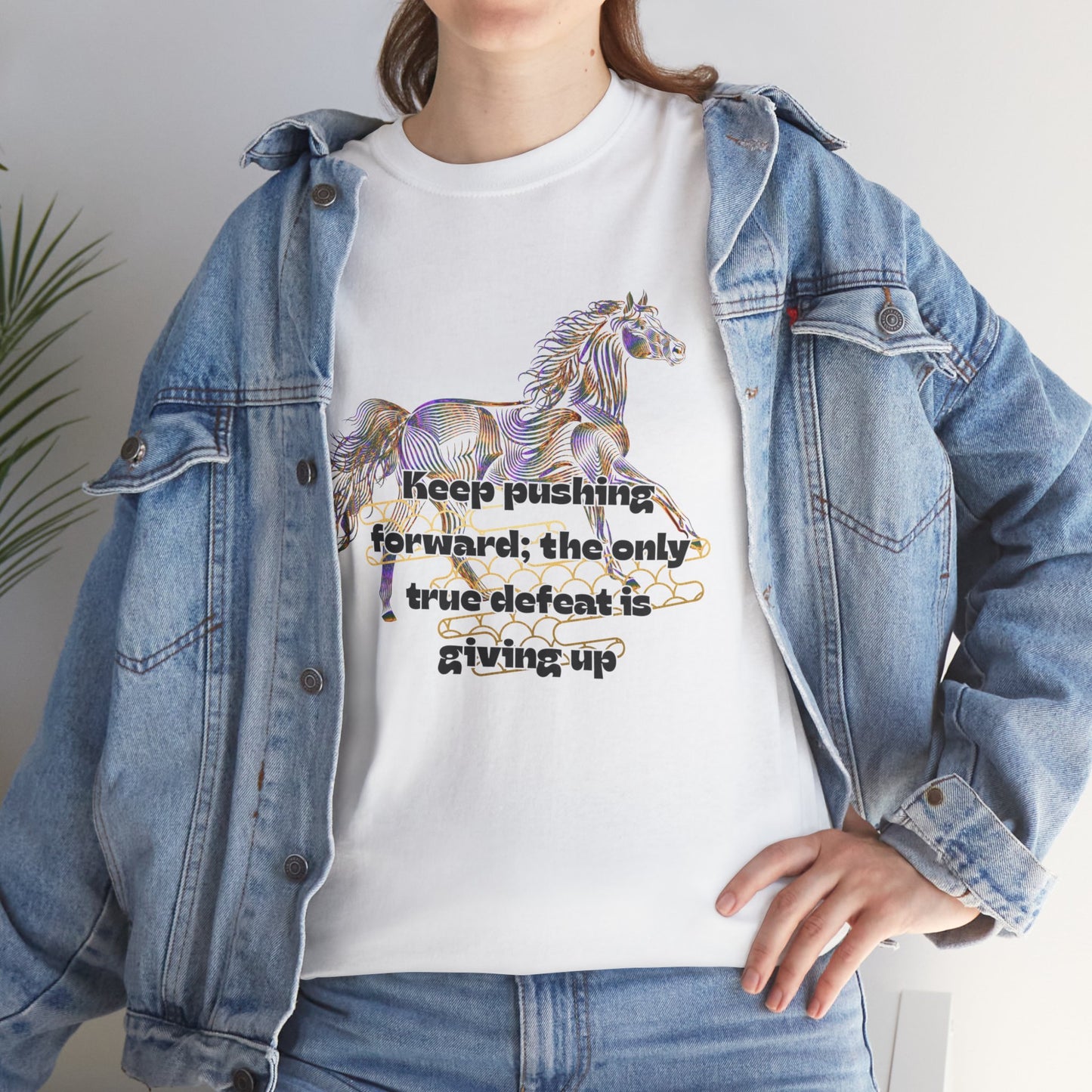 Unisex Heavy Cotton Tee Horse with a Quote Inspiring Success