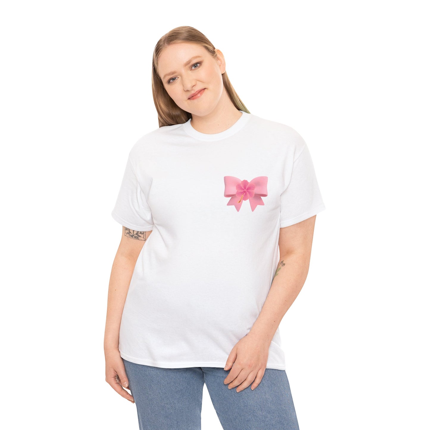 Cute Pink Bow with Flower Accent - Heavy Cotton Tee