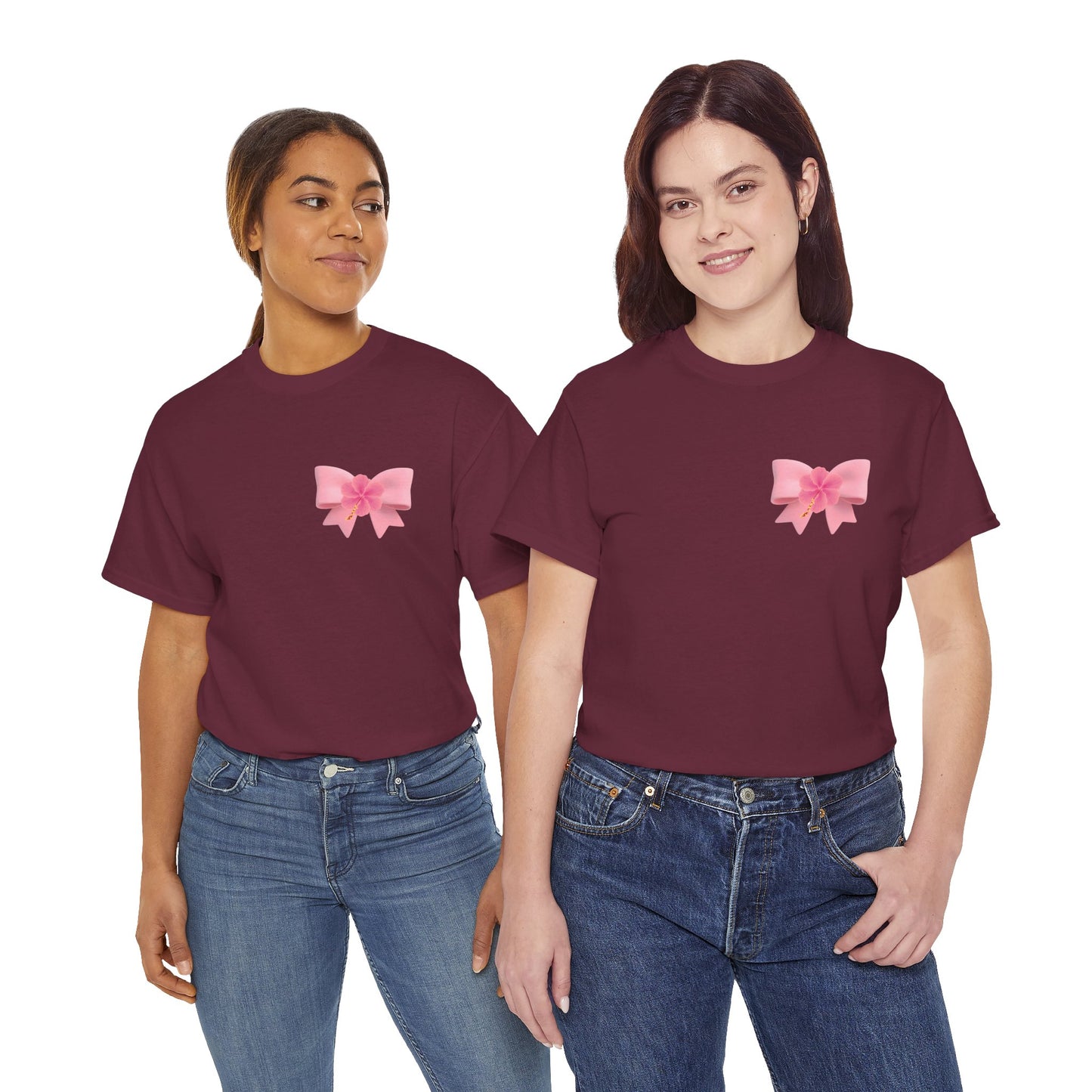 Cute Pink Bow with Flower Accent - Heavy Cotton Tee