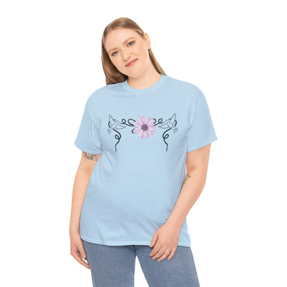 Unisex Heavy Cotton Tee - Doves with Flower