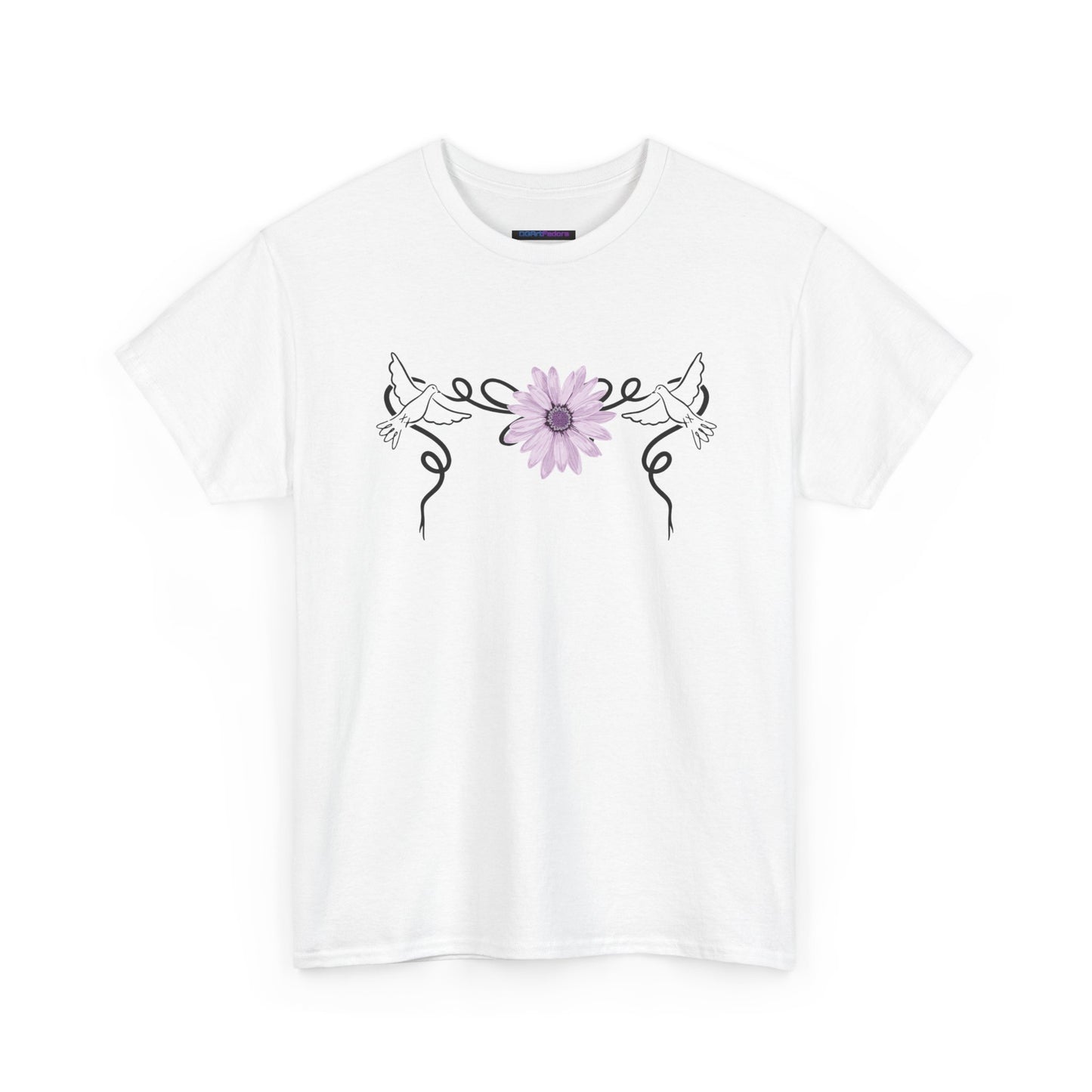 Unisex Heavy Cotton Tee - Doves with Flower