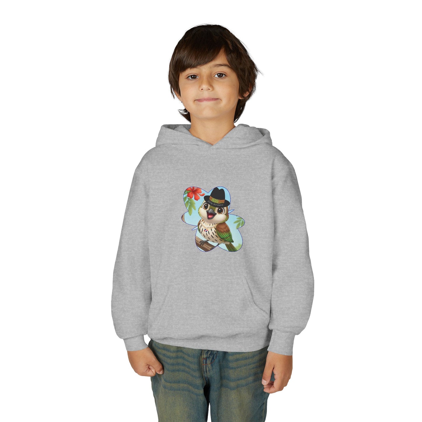 Youth Heavy Blend Hooded Sweatshirt Cigüita the Palmchat