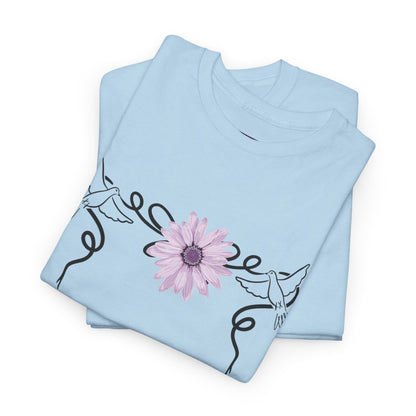 Unisex Heavy Cotton Tee - Doves with Flower