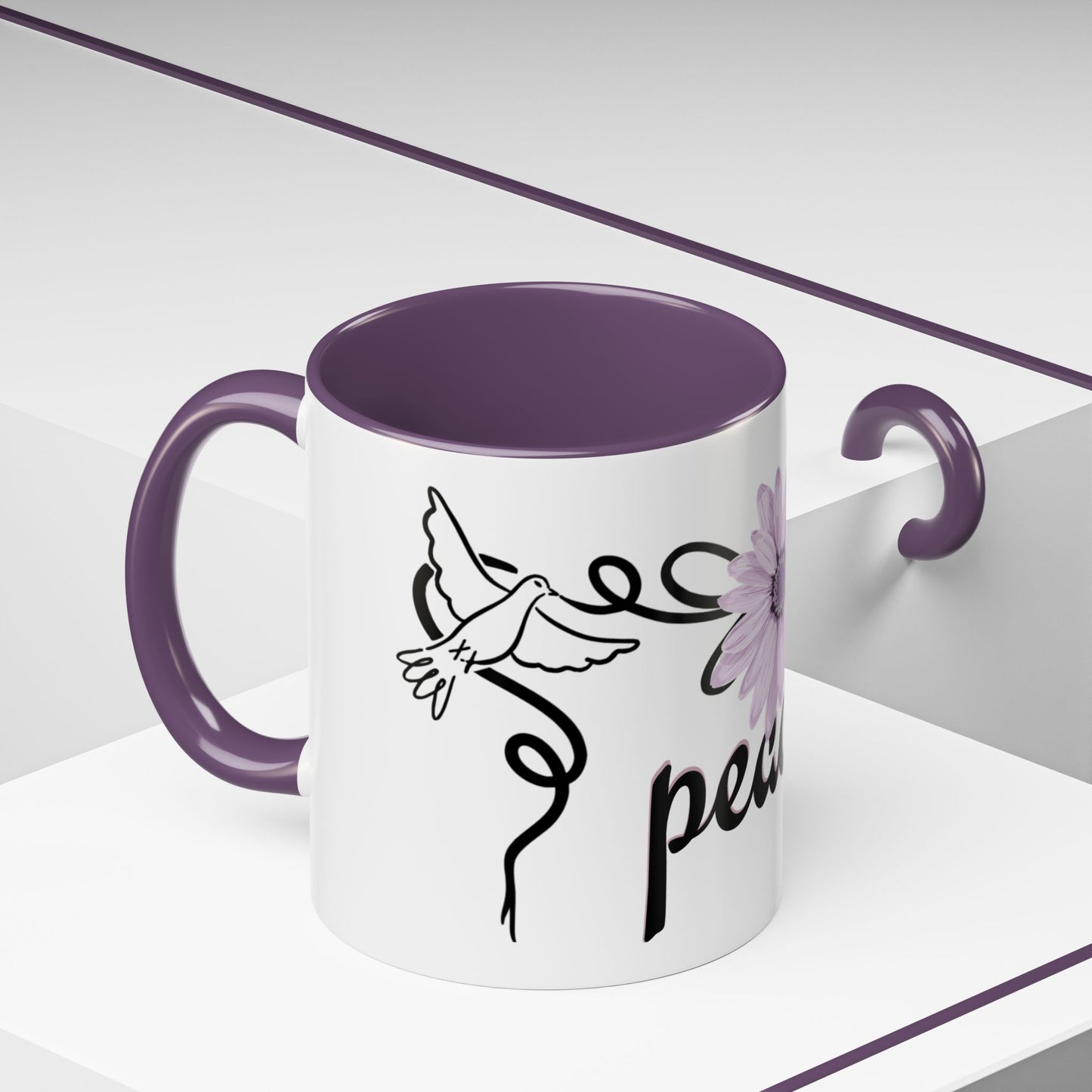 Accent Coffee Mug - Doves with Flower & Peace