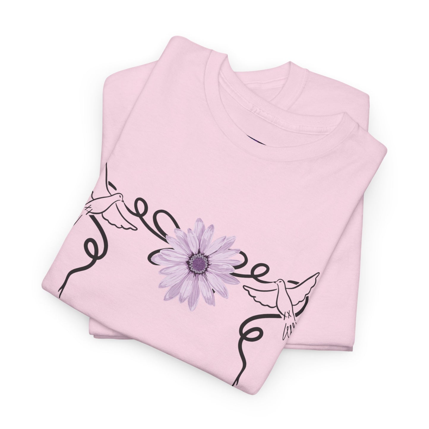 Unisex Heavy Cotton Tee - Doves with Flower
