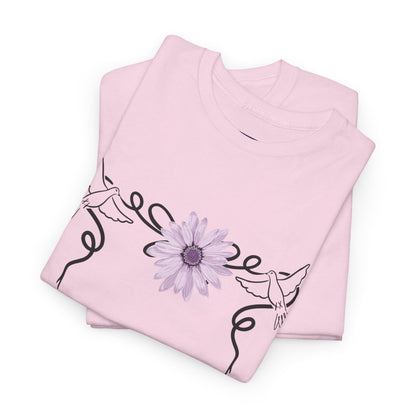Unisex Heavy Cotton Tee - Doves with Flower