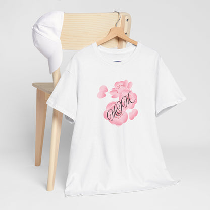 Stylish Mom Lettering with Pink Flowers - Heavy Cotton Tee