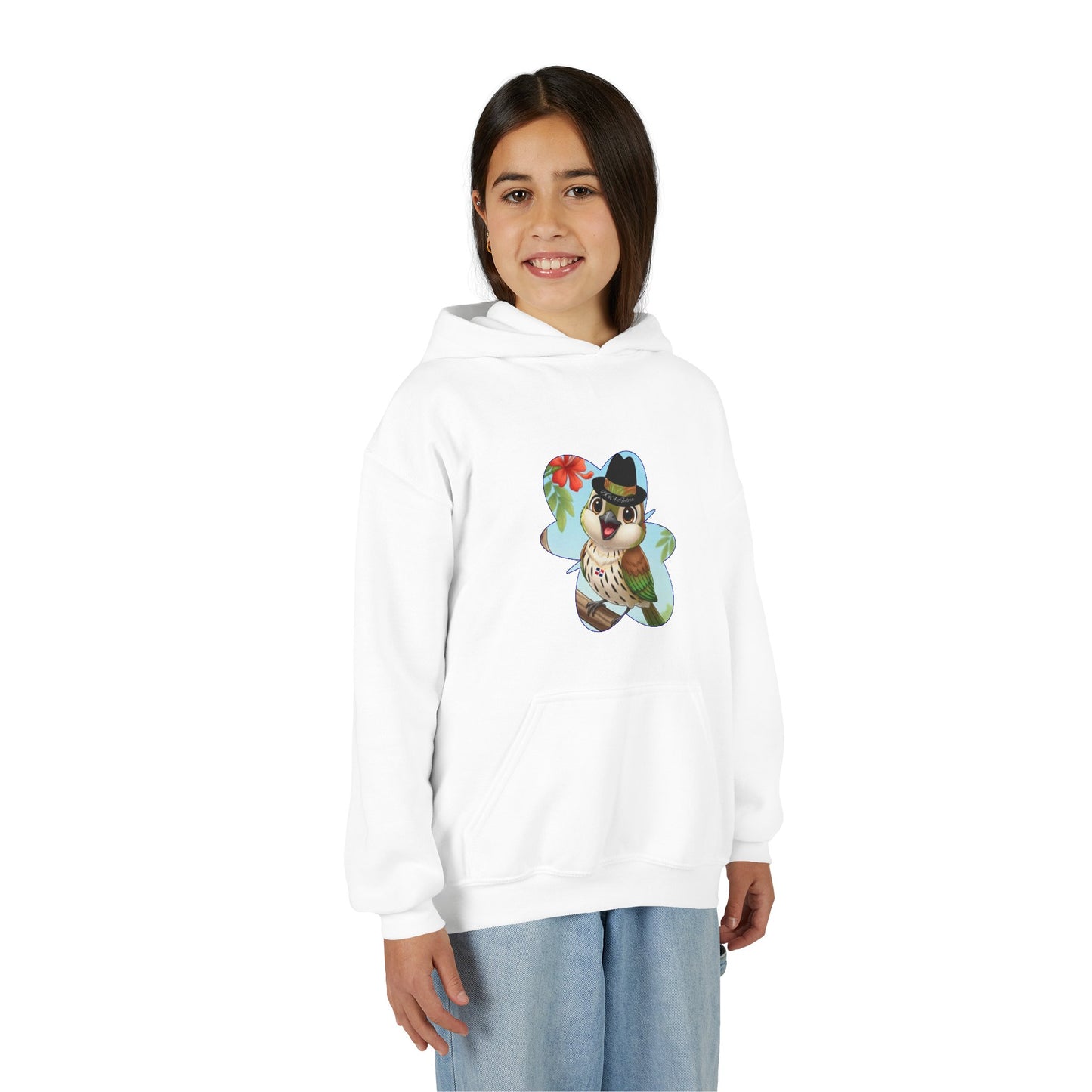 Youth Heavy Blend Hooded Sweatshirt Cigüita the Palmchat