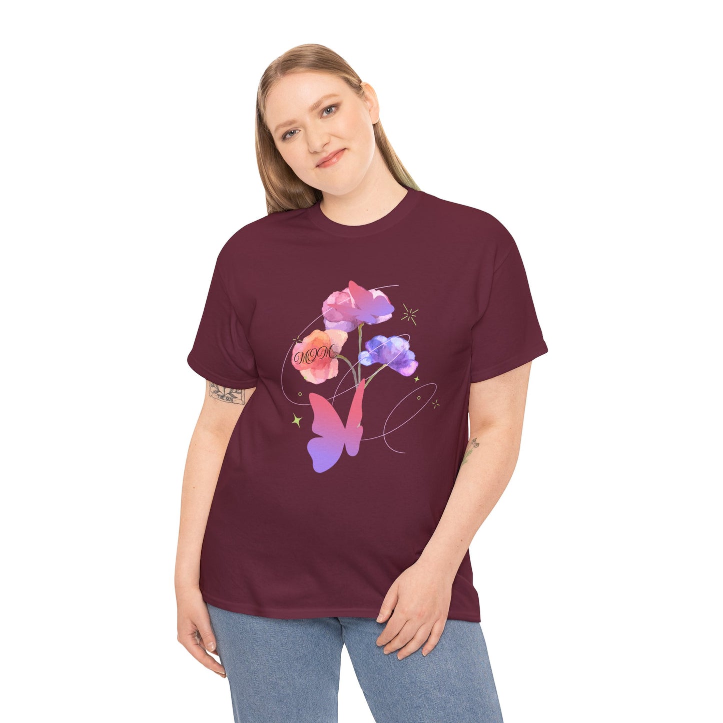 Dreamy Watercolor Flowers & Butterfly - Heavy Cotton Tee