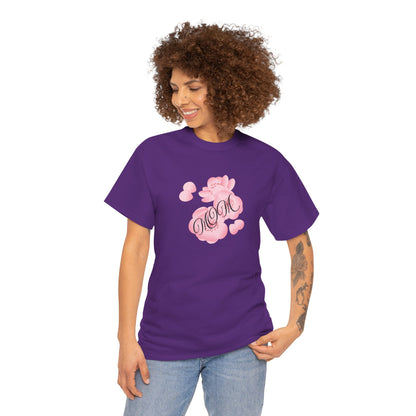 Stylish Mom Lettering with Pink Flowers - Heavy Cotton Tee