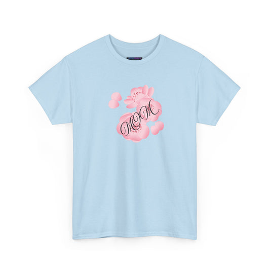 Stylish Mom Lettering with Pink Flowers - Heavy Cotton Tee