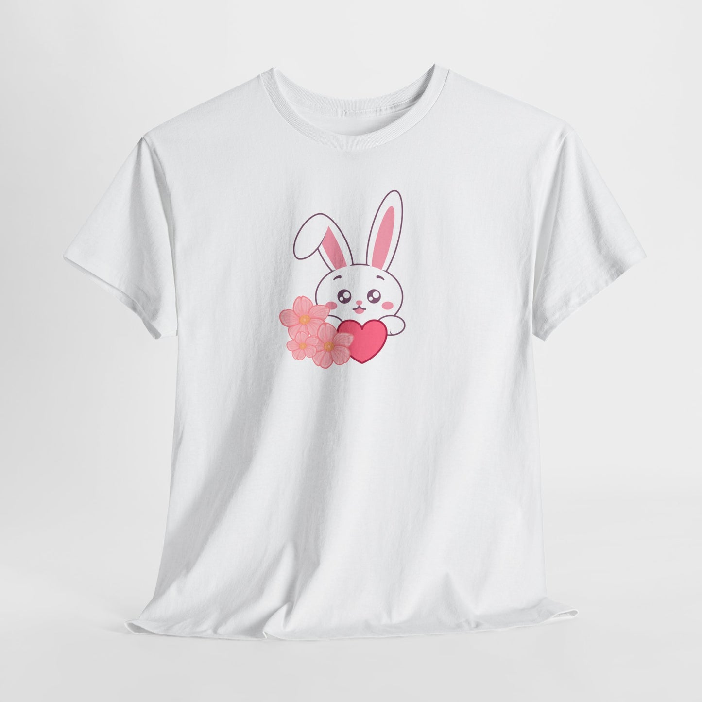 Unisex Heavy Cotton Tee - Whimsical Bunny Holding Heart