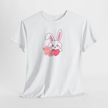 Unisex Heavy Cotton Tee - Whimsical Bunny Holding Heart