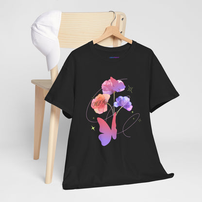 Dreamy Watercolor Flowers & Butterfly - Heavy Cotton Tee