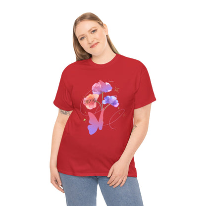 Dreamy Watercolor Flowers & Butterfly - Heavy Cotton Tee