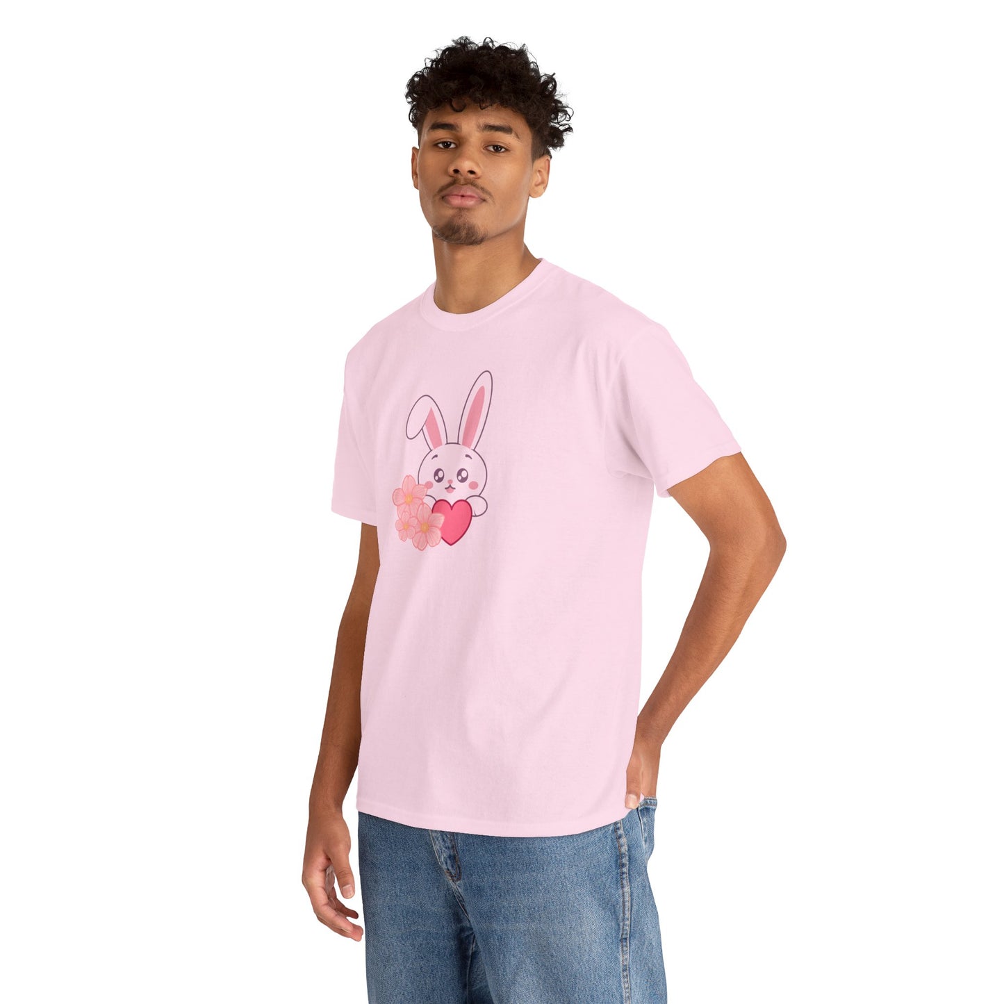Unisex Heavy Cotton Tee - Whimsical Bunny Holding Heart