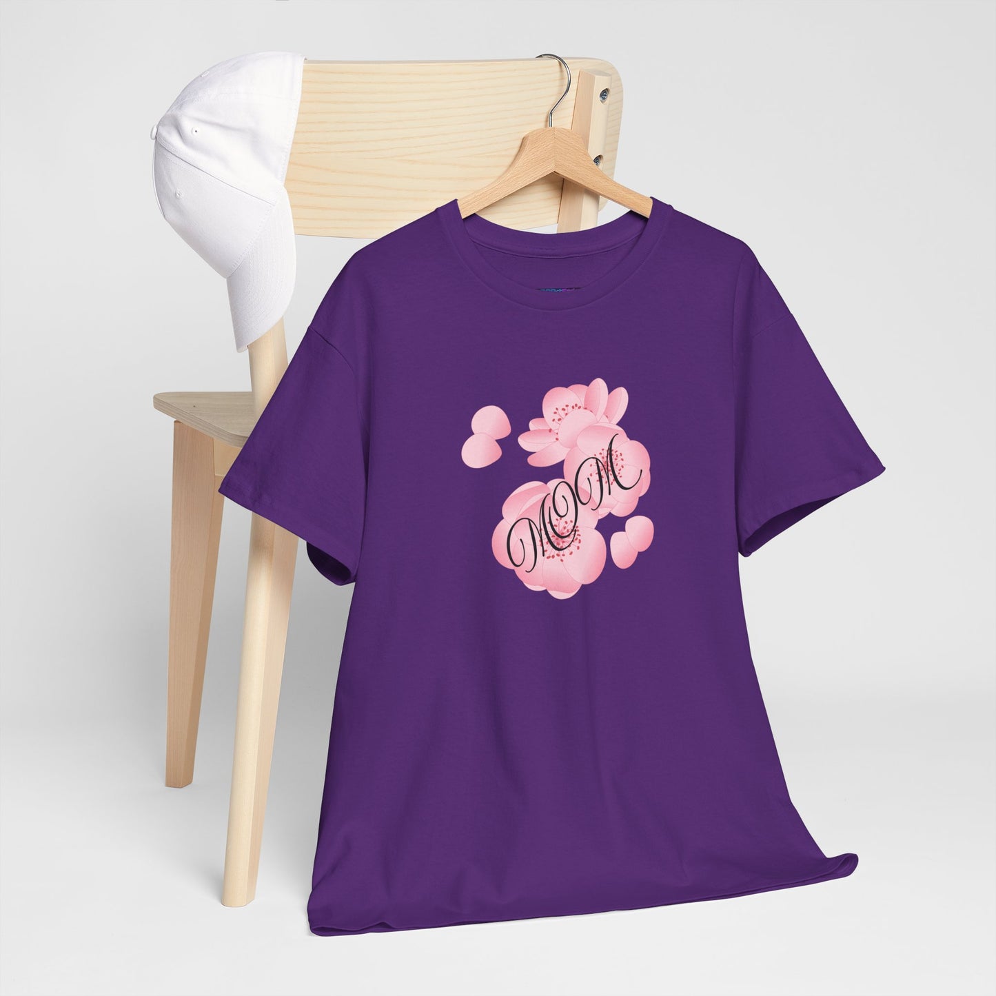 Stylish Mom Lettering with Pink Flowers - Heavy Cotton Tee