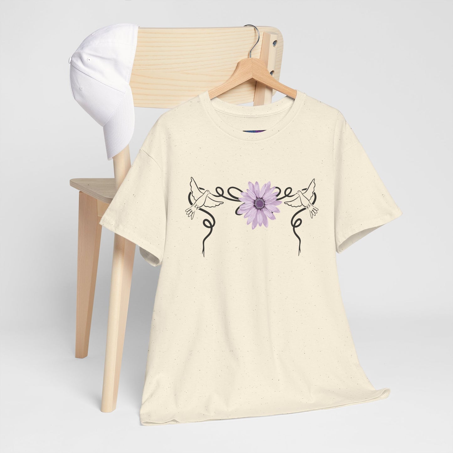 Unisex Heavy Cotton Tee - Doves with Flower