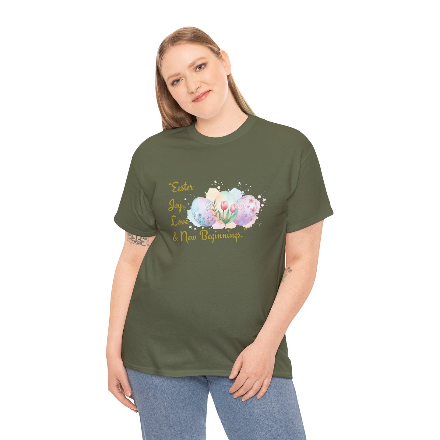 Unisex Heavy Cotton Tee - Easter, Joy, Love, & New Beginnings