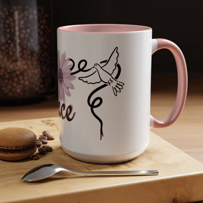 Accent Coffee Mug - Doves with Flower & Peace