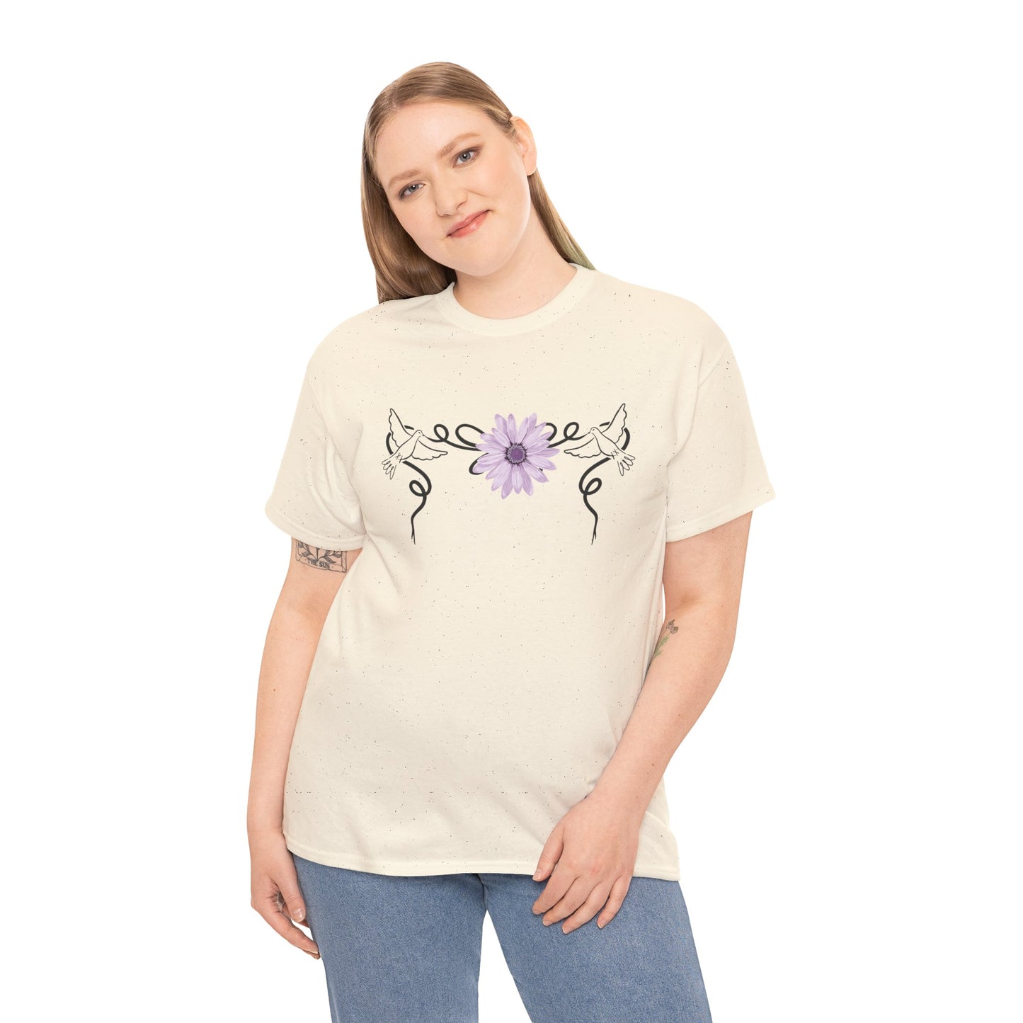 Unisex Heavy Cotton Tee - Doves with Flower