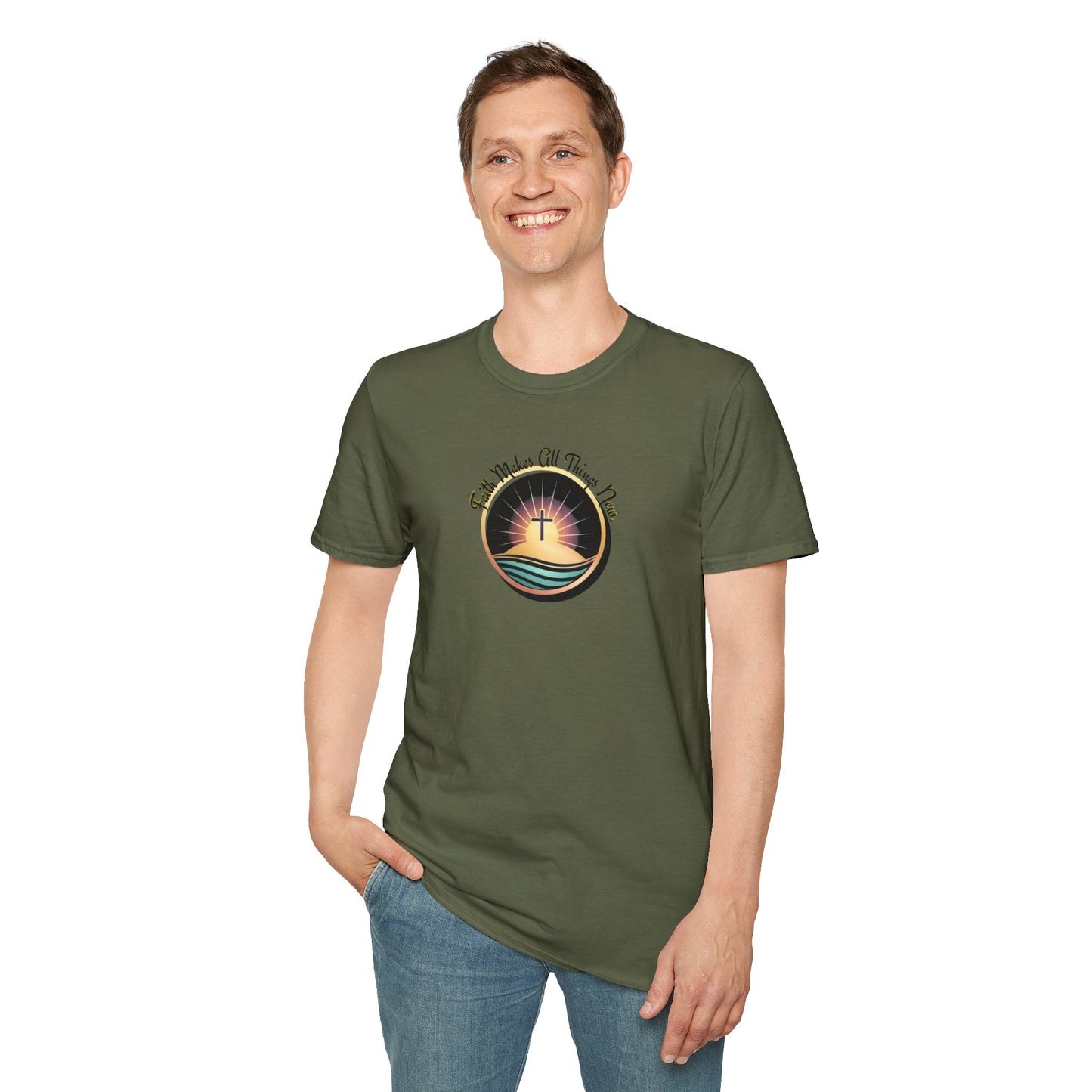 Unisex Softstyle T-Shirt - Shining Cross, Faith Makes All Things New