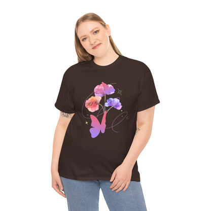 Dreamy Watercolor Flowers & Butterfly - Heavy Cotton Tee