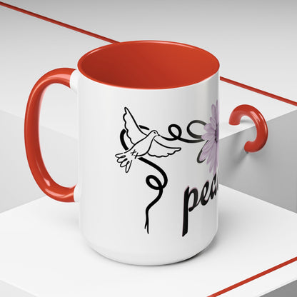 Accent Coffee Mug - Doves with Flower & Peace