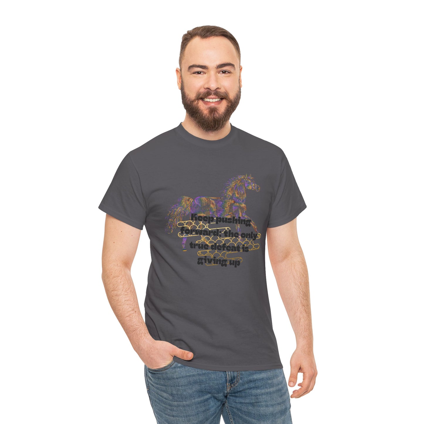 Unisex Heavy Cotton Tee Horse with a Quote Inspiring Success