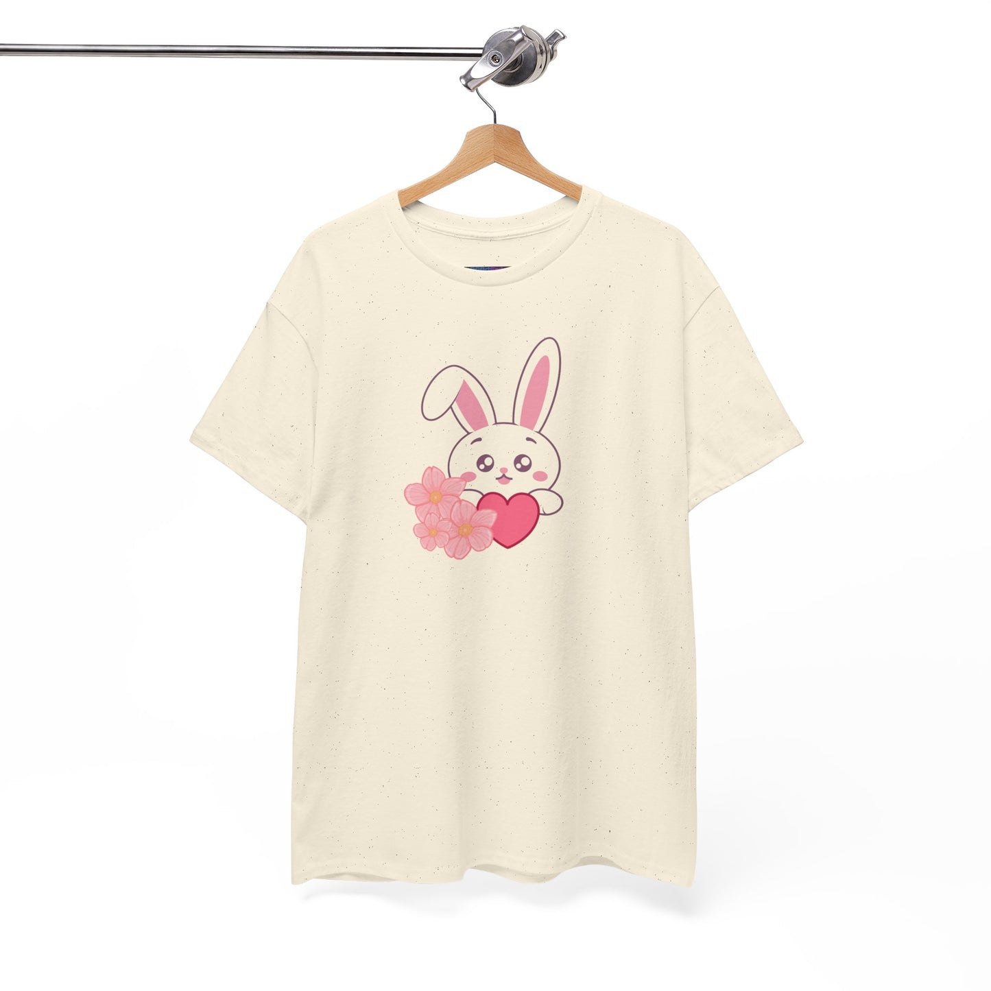 Unisex Heavy Cotton Tee - Whimsical Bunny Holding Heart