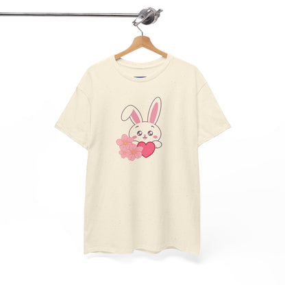 Unisex Heavy Cotton Tee - Whimsical Bunny Holding Heart