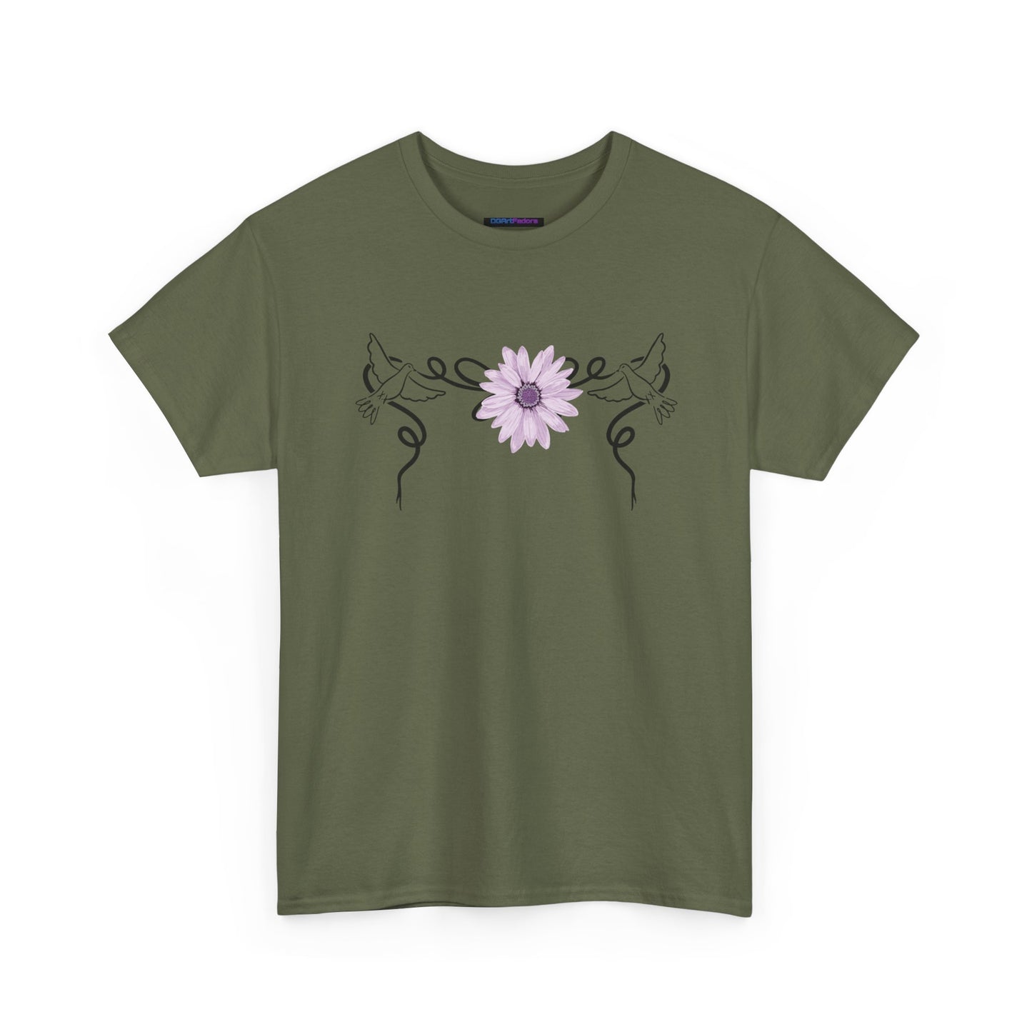 Unisex Heavy Cotton Tee - Doves with Flower