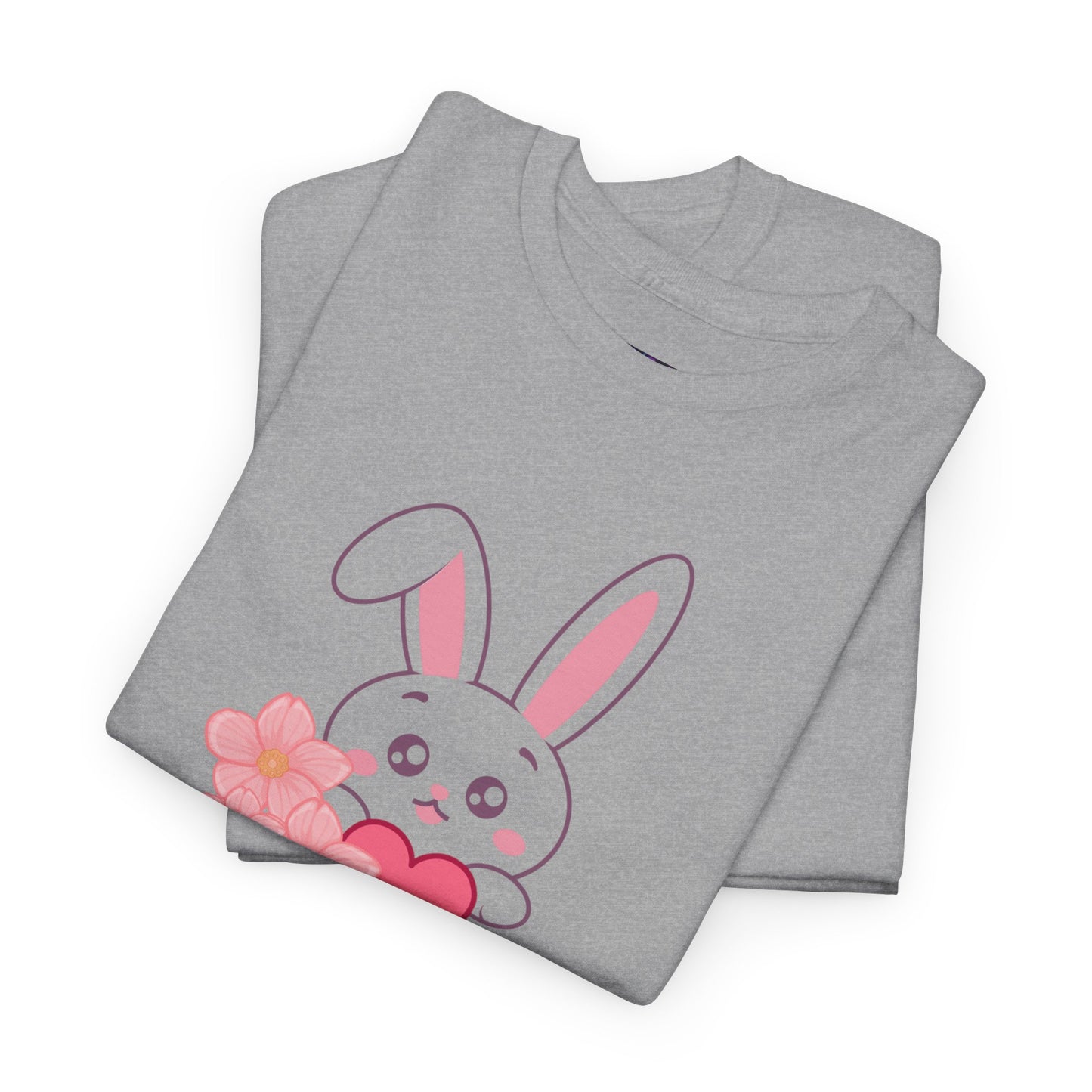 Unisex Heavy Cotton Tee - Whimsical Bunny Holding Heart