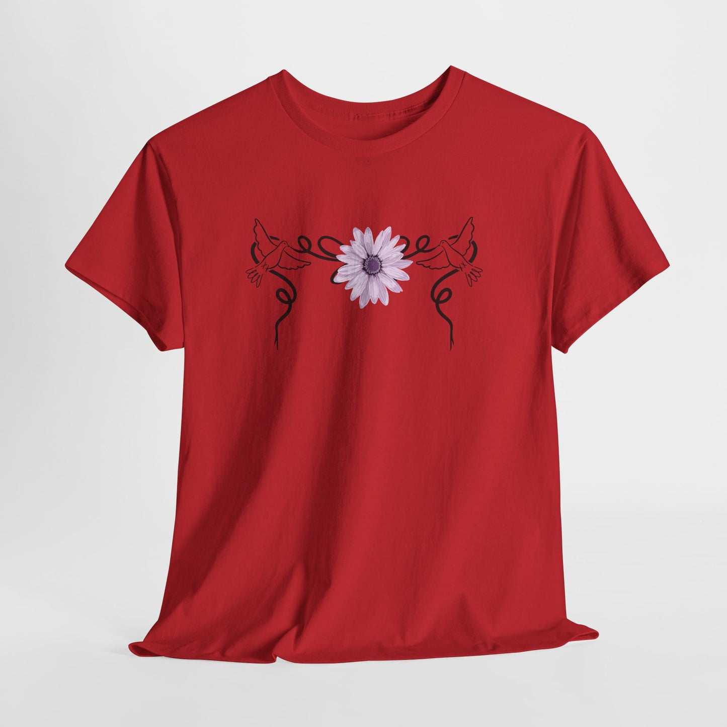 Unisex Heavy Cotton Tee - Doves with Flower
