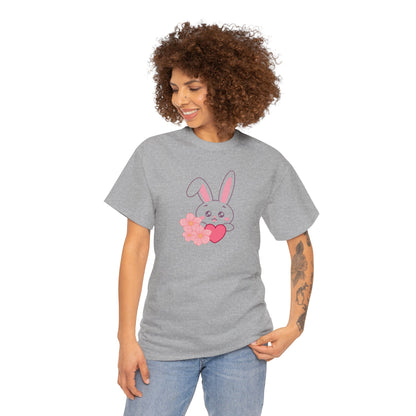 Unisex Heavy Cotton Tee - Whimsical Bunny Holding Heart