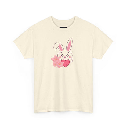 Unisex Heavy Cotton Tee - Whimsical Bunny Holding Heart