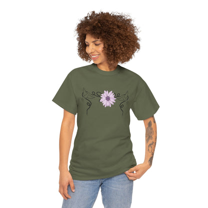 Unisex Heavy Cotton Tee - Doves with Flower