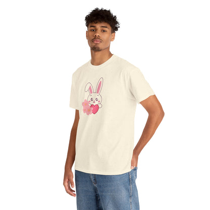 Unisex Heavy Cotton Tee - Whimsical Bunny Holding Heart