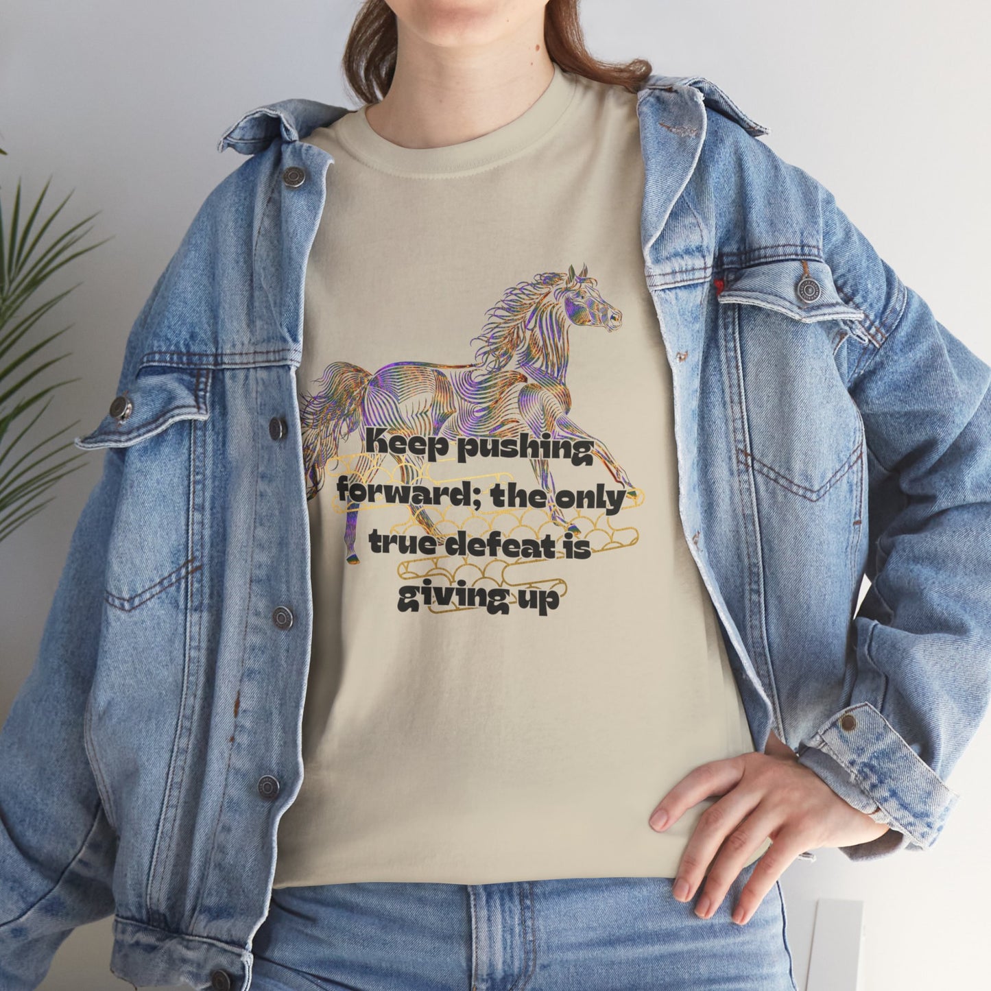 Unisex Heavy Cotton Tee Horse with a Quote Inspiring Success