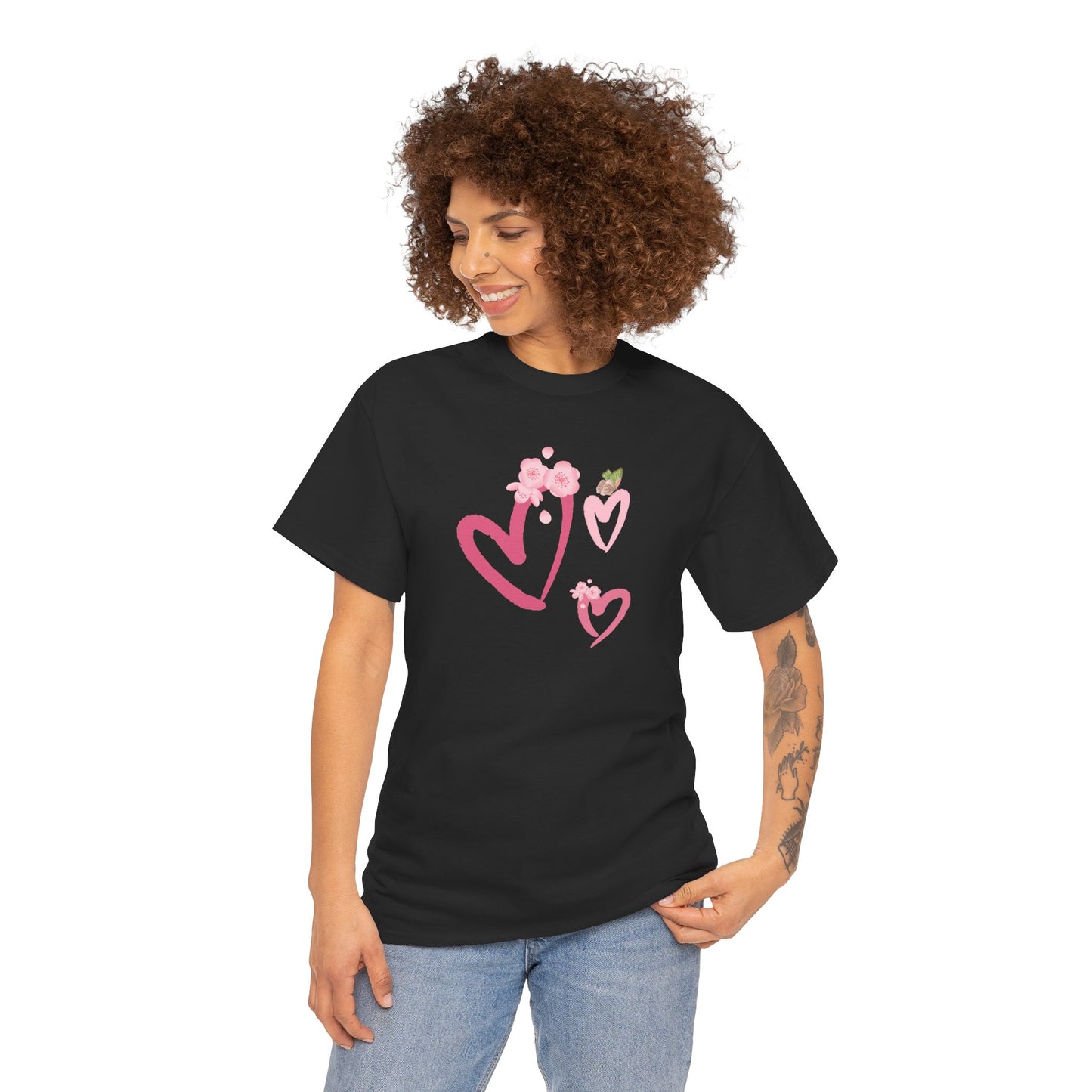 Unisex Heavy Cotton Tee Hearts Adorned