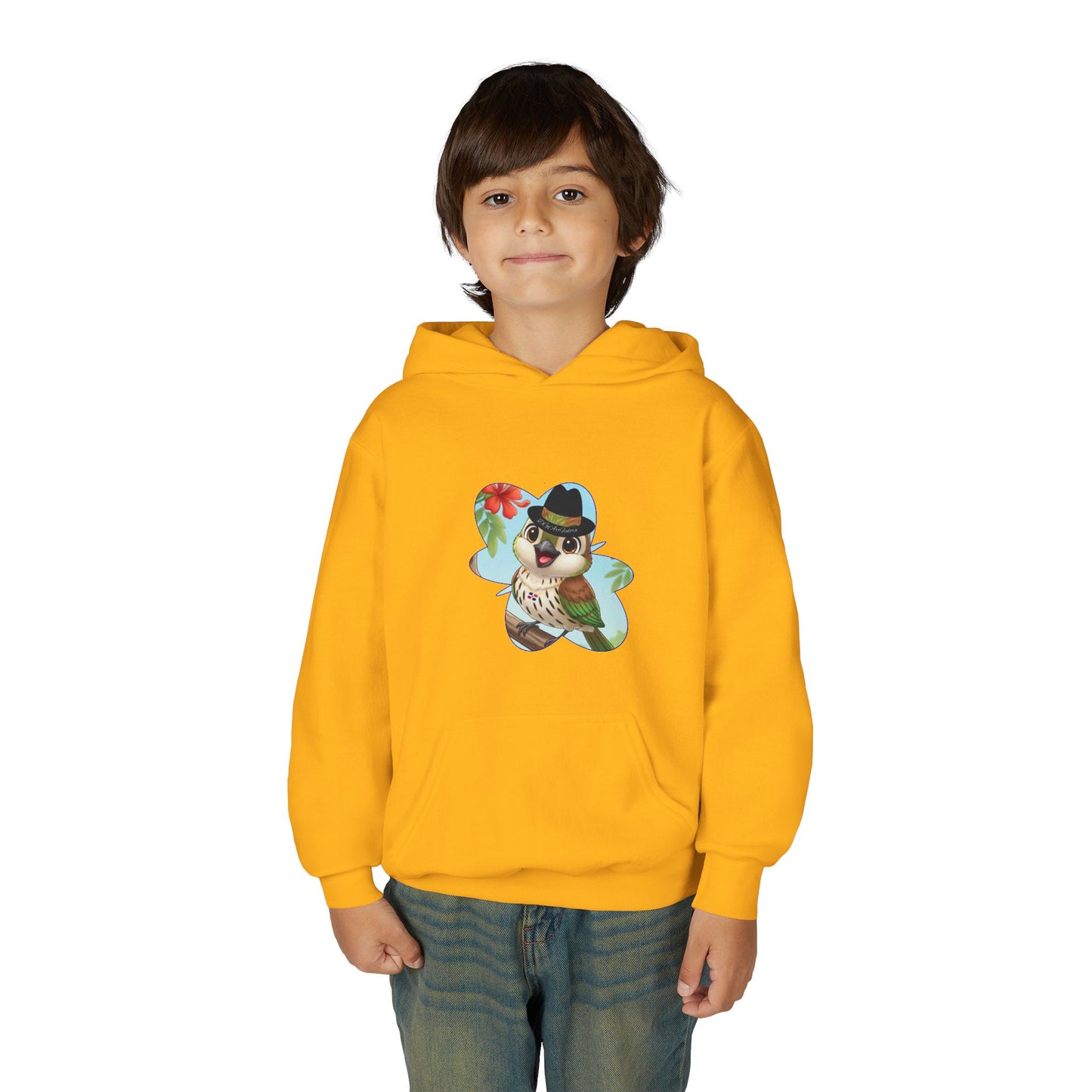 Youth Heavy Blend Hooded Sweatshirt Cigüita the Palmchat