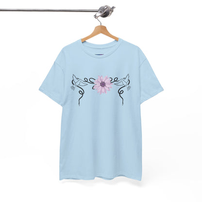 Unisex Heavy Cotton Tee - Doves with Flower
