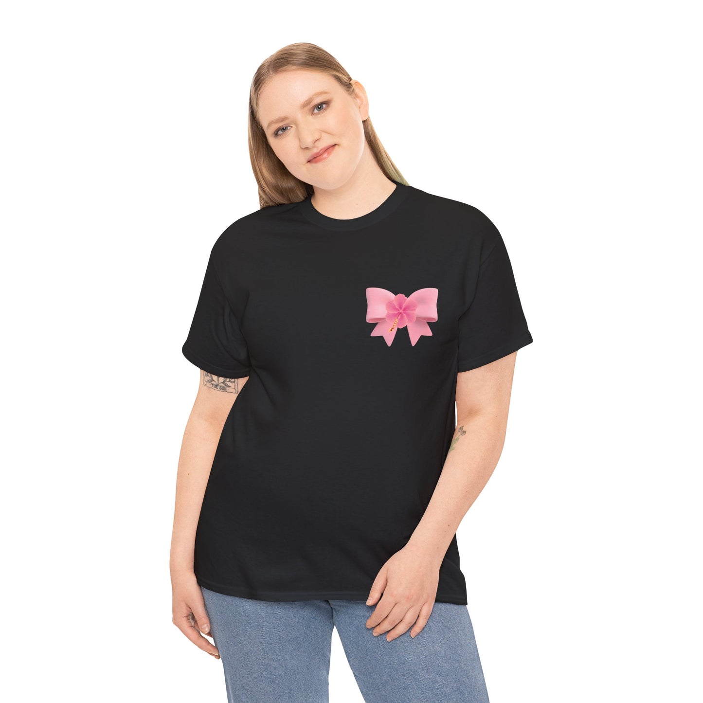 Cute Pink Bow with Flower Accent - Heavy Cotton Tee